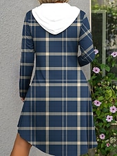 preiswerte Sweatshirt- und Hoodie-Kleider-Damen Minikleid Kapuzenkleid Freizeitkleid Elegant Mode Modern Täglich Outdoor Wochenende Normale Passform Karomuster Langarm Mit Kapuze Blau Purpur Grün Frühling Herbst