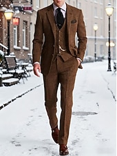 economico Blazer Classici da Uomo-Per uomo Blazer+Gilet+Pantaloni eleganti Blazer Affari Lavoro Matrimonio Moda Streetwear Autunno Inverno Tergal Tinta unica 3 pezzi Monopetto Giacca Nero Champagne Rosa Borgogna