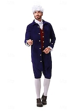 abordables Tenues-250e anniversaire des États-Unis Rococo Baroque Tenues Manches longues George Washington Epoque Coloniale Guerre d'indépendance américaine Déguisement Homme Carnaval Jour de l'indépendance 4 juillet