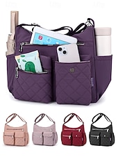 Недорогие Сумки через плечо-Женская стеганая нейлоновая сумка через плечо с множеством карманов — вместительная водонепроницаемая сумка для путешествий, работы и повседневного использования.