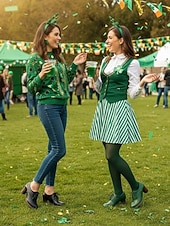 Χαμηλού Κόστους Γυναικεία παπούτσια-Γυναικεία oxfords με πράσινα τακούνια για την ημέρα του Αγίου Πατρικίου - vintage παπούτσια με κορδόνια και τακούνι για εορταστικά πάρτι και παρελάσεις