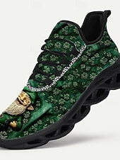  Herrsneakers med St. Patrick's Day-tema – rolig grön design med tryck av gnomer och dödskalle, perfekt för St. Patrick's Day-firanden och vardagskläder