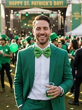  男性用の聖パトリックの日のスパンコール蝶ネクタイ、シャムロックと祝祭の模様が入った緑のポリエステル生地、アイルランドのパーティー、パレード、バー、休日のお祝いに最適な調節可能なドレス用蝶ネクタイ