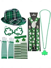رخيصةأون مُكَمِّلات-قبعة نسائية خضراء منقوشة بنقشة مربعات ليوم القديس باتريك، نظارات برسيم، قفازات، ربطة عنق &amp;طقم جوارب مخططة – إكسسوارات احتفالية ممتعة لاحتفالات عيد القديس باتريك