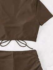 abordables Ensemble de bikinis-Femmes Maillots de Bain 2 pièces Shorts Maillot de bain Cordon de serrage Vacances Tenues de plage Couleur Unie Col en V Manches courtes Maillots de bain