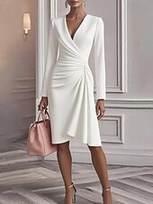 levne Jednoduché šaty-Dámské Midi šaty Saténové šaty Šaty na párty Plášťové šaty Zavazovací šaty Elegantní Moderní Večerní oslava Párty Zvláštní příležitosti Běžný Bez vzoru Dlouhý rukáv Do V Bílá Světlá růžová Fialov