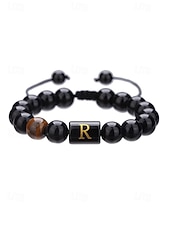 billige Menns smykker-Justerbart armbånd i naturstein for menn med alfabetbokstavdesign, kan tilpasses med 26 bokstaver, perfekt for gave, uformelle anledninger og spesielle anledninger