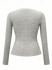 economico T-shirt semplice-Per donna Blusa Pizzo Patchwork Bottoni Tinta unica Elegante Moda Sexy Manica Lunga Scollo a V Top Regolari Quotidiano Uscire Weekend Nero Grigio chiaro Autunno