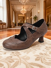 Χαμηλού Κόστους Ρετρό στυλ της δεκαετίας του 1950-Γυναικείες vintage καφέ γόβες Mary Jane με αγκράφα και brogue από απομίμηση δέρματος της δεκαετίας του 1950 – κομψές γόβες για επίσημες περιστάσεις, γραφείο και από το πρωί μέχρι το βράδυ