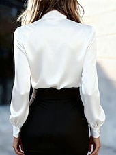 tanie Eleganckie bluzki-Damskie Koszula Elegancki Top satynowy Bluzka Z marszczeniami Wiązanie Niejednolita całość Jednokolorowe Równina Elegancja Zabytkowe damska Długi rękaw Wiązanie na szyi Zwykłe topy Codzienny Praca