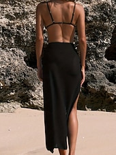 preiswerte Wickelrock-Damen Cover Up Badeanzug Rock Urlaub Strandbekleidung Einfarbig Ärmellose Bademode