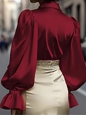 economico Bluse Eleganti-Per donna Blusa Bottoni Tinta unica Elegante Signore Manica Lunga Colletto a Camicia Top Regolari Quotidiano Lavoro Nero Rosa Vino Verde Albicocca Primavera Autunno Inverno