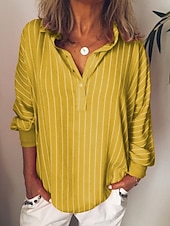 billige Enkle bluser-Dame Bluse Knapper Trykt mønster Stripet Stilfull Fritid Langermet Skjortekrage Vanlige topper Daglig Blå Gul Rød Grønn Vår Høst