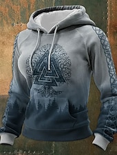 billiga Viking-toppar-Dam Pullover Hoodie Sweatshirt Grafisk Geometrisk Ledigt Långärmad Huva Vanliga toppar Ledigt Vardag Sport Svart Khaki grön Beige Vår Höst