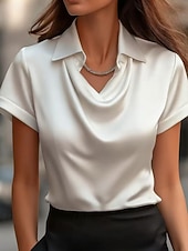  Dames Overhemd Elegant satijnen top Blouse Effen Elegant Stijlvol Korte mouw Overhemdkraag Normale tops Dagelijks Feestdagen Uitgaan Wit Champagne Wijn Grijs Zomer Lente