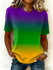 levne Dámské Mardi Gras Oblečení-Karneval Mardi Gras Dámské Tričko Tisk Grafika Vinobraní Módní stylové Krátký rukáv Tričkový Běžné topy Denní Černá a červená Bílá Žlutá Světle zelená Fialová Léto Jaro