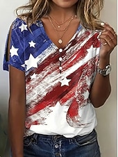 preiswerte Unabhängigkeitstag Top-Unabhängigkeitstag patriotisches Damen T-Shirt Grafik Flagge stilvoll klassisch modern kurzarm V-Ausschnitt reguläre Oberteile täglich Wochenende Druck blau Sommer Frühling