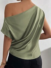economico Bluse Eleganti-Per donna Camicia Elegant Top in raso Blusa Senza schiena Semplice Vintage Elegante Senza Maniche Asimmetrico Top Regolari Quotidiano Ferie Uscire Nero Verde chiaro Verde smeraldo Albicocca Estate
