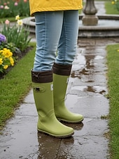 cheap Fashion Boots-Women's Foldable Green Rain Boots - Waterproof, Adjustable Cuff Garden Boots with Non-Slip Sole | Practical Casual Style for Gardening, Yard Work, Outdoor Errands &amp; Rainy-Day Walks