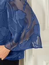  Mulheres Blusa transparente Tops de chiffon Renda Barra Assimétrica Floral Elegante Manga 3/4 Gola Redonda Tops regulares Diário Convidado do casamento Wedgwood Verão Primavera Outono