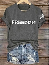  חולצת נשים פטריוטית ליום העצמאות עם גרפיקה של דגל וינטג' סגנון קלאסי קצרה בשרוולים צוואר עגול רגילה הדפס יומי סופי שבוע כחול שחור לבן אדום אפור קיץ אביב