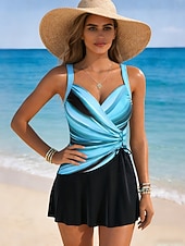 Недорогие Плавающие-Жен. Купальники Купальники Высокий вырез купальник Рюши Отпуск Винтаж Омбре Графика V-образный вырез Без рукавов Купальники