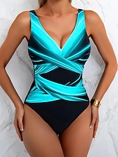 Χαμηλού Κόστους Ολόσωμα μαγιό-Γυναικείο Μαγιό ενός Τεμαχίου Αδυνατιστικό Ραφές Monokini Briefs Έλεγχος Κοιλιάς Ψηλή Μέση Αδύνατο Κομψό Διακοπές Ombre Γραφικό V Neck Άνευ Μανικιών Μαγιό