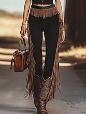 abordables Pantalones acampanados para mujer-Mujer Ajustado Chinos Vacaciones Ropa de calle Casual Longitud total Media cintura Floral Borlas Confortable Rígido Diario Exterior Vacaciones Negro Primavera Otoño Ajuste regular