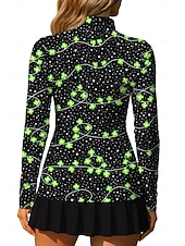 cheap Women's Shirt-St. Patrick Women's Unisex Clover Sweatshirt Polo Sweatshirt Tops Shirt Long Sleeve Print Quarter Zip Pullover UPF50+ UV Resistant Elastic Breathable Volleyball Tennis Golf High Neck Stand Collar