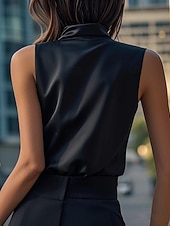 economico Bluse Eleganti-Per donna Camicia Elegant Top in raso Blusa Arricciato Semplice Elegante Senza Maniche All'americana Top Regolari Quotidiano Lavoro Ferie Nero Estate Primavera Autunno