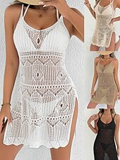 abordables Robes de plage-Femmes Maillots de Bain Vêtement couvrant Robe de Bain Robes Maillot de bain Découpé Vacances Tenues de plage Couleur Unie Col Halter Sans manches Maillots de bain