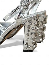 cheap Women's Shoes-Women's Mardi Gras Silver Baroque Embellished Block Heels - Vintage Crystal-Studded Ankle Strap Shoes for Venetian Carnival, Masquerade Balls &amp; Festive Costume Events