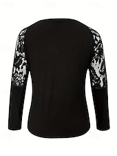 economico Top in Pizzo-Per donna Blusa Pizzo Patchwork Semplice Elegante Manica Lunga Scollo a V Top Regolari Ferie Uscire Nero Estate Primavera Autunno