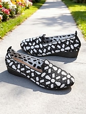 Χαμηλού Κόστους Γυναικείες Μπαλαρίνες-Γυναικεία μαύρα μοκασίνια με σχέδιο λουλουδιών - άνετα, casual φλατ παπούτσια με ανάγλυφο σχέδιο, ιδανικά για καθημερινές δουλειές, εξόδους στο brunch, βόλτες στον κήπο και casual εμφανίσεις στο γραφείο.