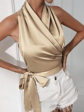 Недорогие Нарядные блузки-Жен. Блуза Открытая спина Полотняное плетение Стиль Секси Без рукавов НАЙКА НЕКО Обычные топы Праздники На выход Синий Черный Цвет шампанского Светло-зеленый Лиловый Лето Весна