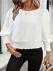 economico Bluse Eleganti-Per donna Blusa Top Eleganti Arricciato Patchwork Tinta unica Semplice Elegante Vintage Signore Manica Lunga Girocollo Top Regolari Quotidiano Lavoro Uscire Blu Nero Bianco Rosa Verde Estate Primavera
