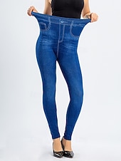 cheap Plain Leggings-Women's Slacks Leggings Cozy Leggings Streetwear Casual Full Length Natural Plain Pocket Elastic Waist Comfy Daily Outdoor Vacation Black Blue Fall Regular Fit