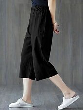 olcso Alapvető műbőr alsók-Női Capri nadrágok Műpamut ágynemű Nadrág Nyári nadrág Szabadság Alap Alkalmi Borjú-hossz Magas derék Sima Zseb Elasztikus derékpánt Mokaszinok Mekano Légáteresztő Nyúlós Tengerpart Szabadság Fekete