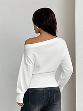 Недорогие Нарядные блузки-Жен. Блуза Нарядные Топы Рюши Туника Полотняное плетение Элегантный стиль Винтаж Дамы Длинный рукав С открытыми плечами Обычные топы Повседневные Офис Праздники Черный Белый Винный Коричневый Серый