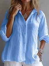 abordables Blusas Elegantes-Mujer Camisa Blusa Botones Asimétrico Plano Elegante Activo Manga Larga Cuello Camisero Tops regulares Festivos Noche Blanco Amarillo Rosa Azul cielo Verano