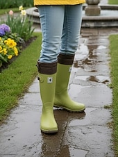 cheap Fashion Boots-Women's Foldable Green Rain Boots - Waterproof, Adjustable Cuff Garden Boots with Non-Slip Sole | Practical Casual Style for Gardening, Yard Work, Outdoor Errands &amp; Rainy-Day Walks