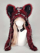 levne Příslušenství-Dámská punková kožišinová čepice s kočkou na Mardi Gras v několika barvách trendy design s křížovými detaily perfektní pro karneval a maškarní plesy