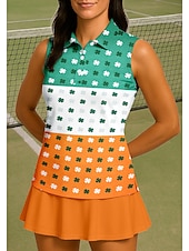  San Patrizio Per donna Trifoglio Maglietta sportiva Polo da golf Canotta Maglia da tennis Senza Maniche Floreale Bottoni UPF50+ Resistente ai Raggi UV Alta elasticità Traspirante Pallavolo Tennis Golf