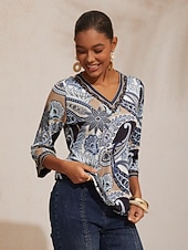 levne tričko umění a designu-Vysoce strečový pletený top s abstraktním paisley vzorem