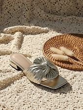 tanie Sandały typu slide-Damskie sandały z metalicznym węzłem – szykowne, złote, płaskie buty plażowe na letnie wakacje, stroje do kurortu &amp;nieformalne imprezy nad morzem