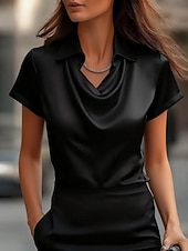  Dames Overhemd Elegant satijnen top Blouse Effen Elegant Stijlvol Korte mouw Overhemdkraag Normale tops Dagelijks Feestdagen Uitgaan Wit Champagne Wijn Grijs Zomer Lente