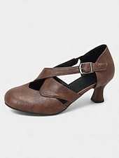 billige 1950-talls retro-Damesko i burgunderfarget skinn fra 1950-tallet – elegante Mary Jane-hæler med justerbar spenne for formelle arrangementer, fester og hverdagsbruk