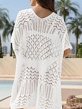 economico Abiti da spiaggia-Abito coprente costume da bagno con taglio lavorato a maglia moda da spiaggia colore solido scollo a V maniche corte