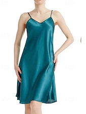 abordables Bodies para mujeres-Mujer Bata de noche Casual Suave Satén Color puro Espalda al Aire Vestidos Diario Hogar Cama Sin Mangas Correas Azul cielo Negro Amarillo Rojo Morado Verano Delgado