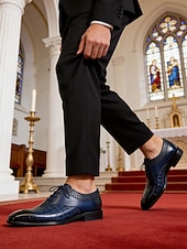 baratos Sapatos Oxford-Sapatos derby masculinos em couro azul com estampa de crocodilo – design luxuoso com fivela e acabamento premium, ideais para ocasiões formais, casamentos e uso no escritório.
